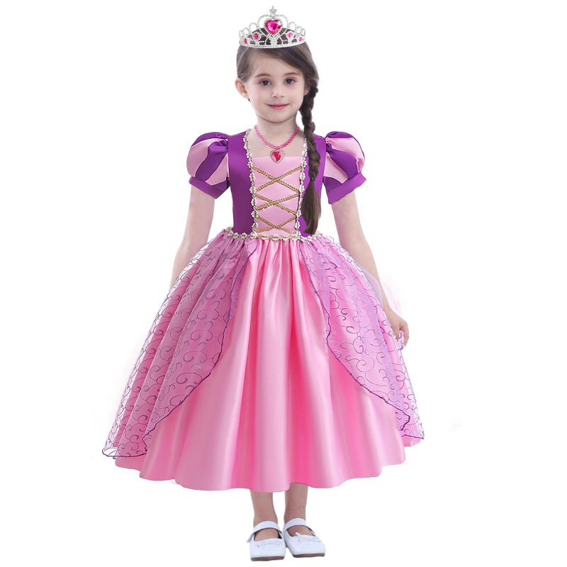 G.C Girls Rapunzel Dress Princess Dress Up Costume Toddler Puff Sleeve Dresses Wig Crown Wand Jewelry Necklace Halloween Cosplay Clothes Birthday Gifts Party Supplies - Image 2